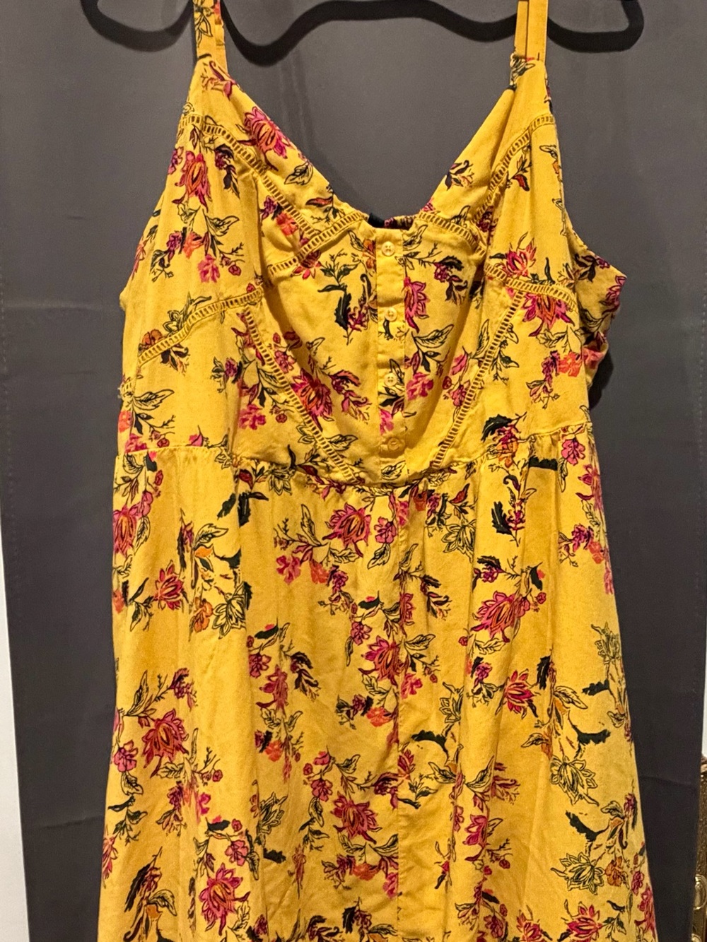 torrid Yellow Floral Midi Dress with Pink & Black Accents